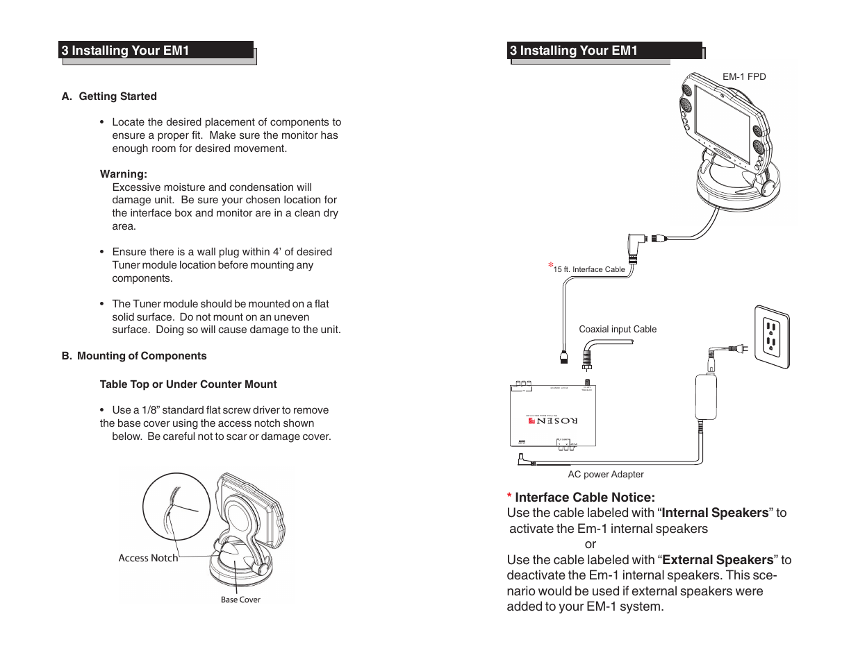 3 installing your em1 | Rosen Entertainment Systems EM-1 User Manual | Page 7 / 9