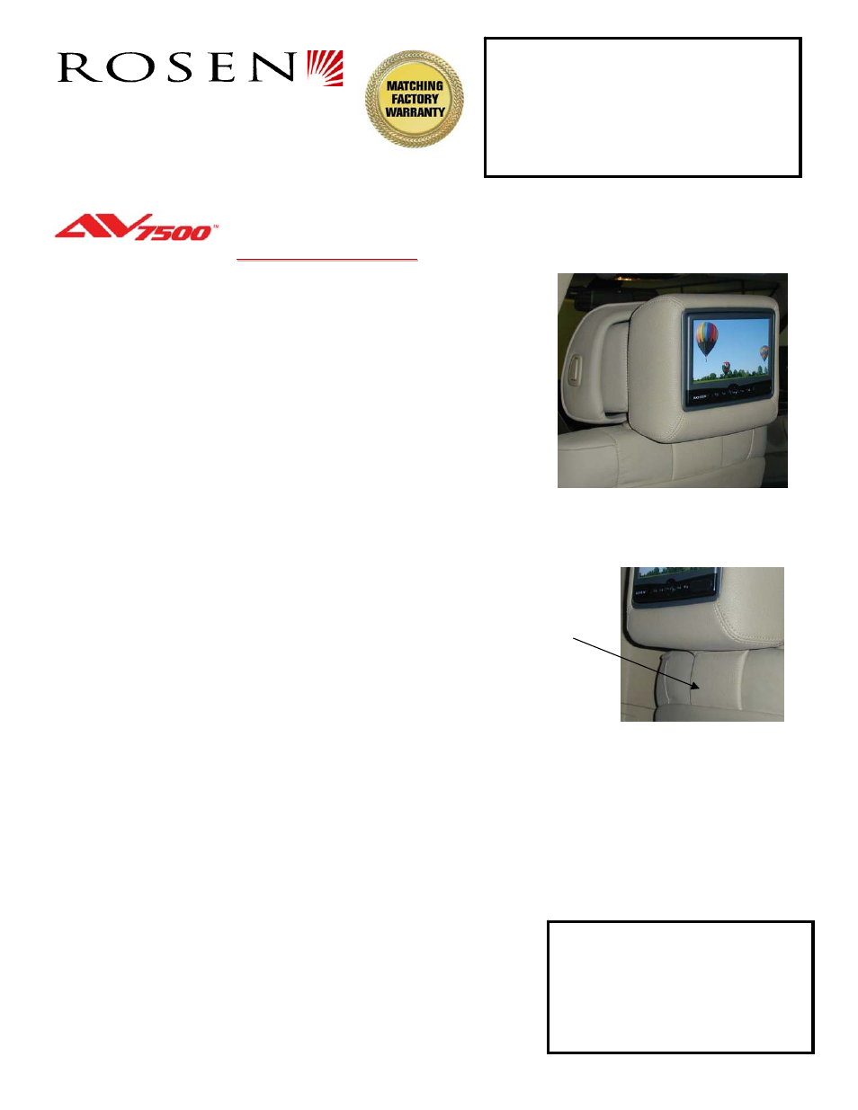 Rosen Entertainment Systems AV-BW0801-B21 User Manual | 1 page