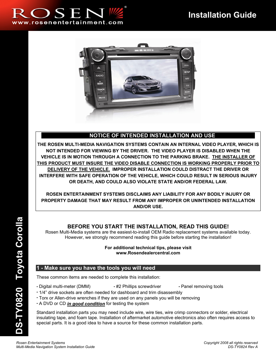 Rosen Entertainment Systems DS-TY0820 User Manual | 8 pages
