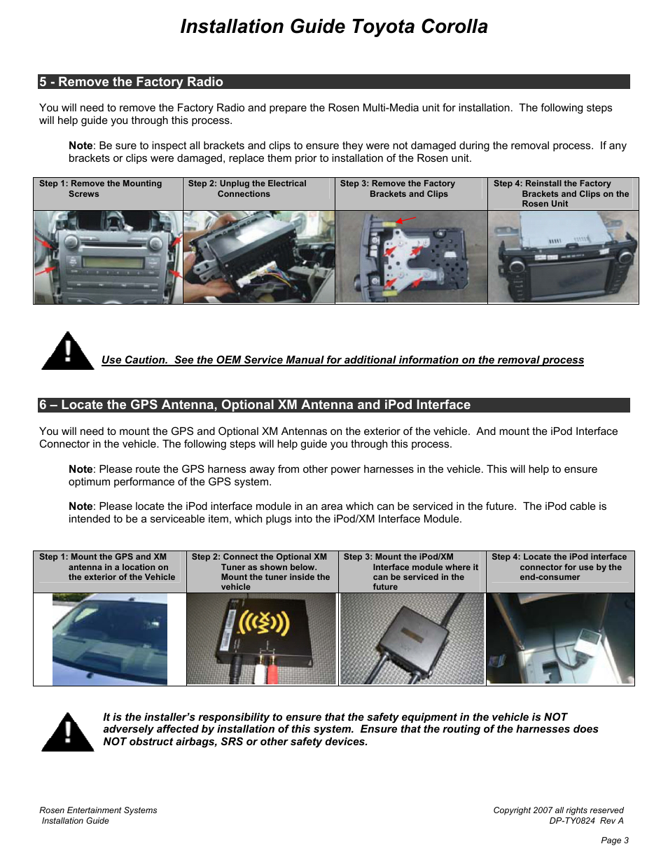Installation guide toyota corolla, 5 - remove the factory radio | Rosen Entertainment Systems DS-TY0820 User Manual | Page 3 / 8