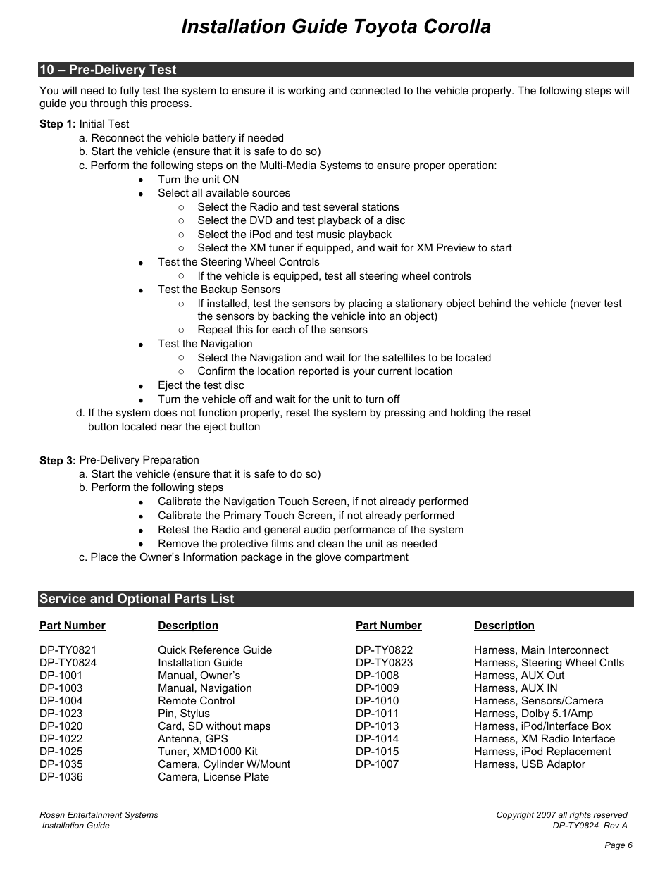 Installation guide toyota corolla | Rosen Entertainment Systems DS-TY0820 User Manual | Page 6 / 8