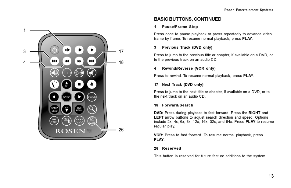 Sing, Avigation, Uttons | Basic buttons, continued | Rosen Entertainment Systems Rosen inVUE II User Manual | Page 13 / 28