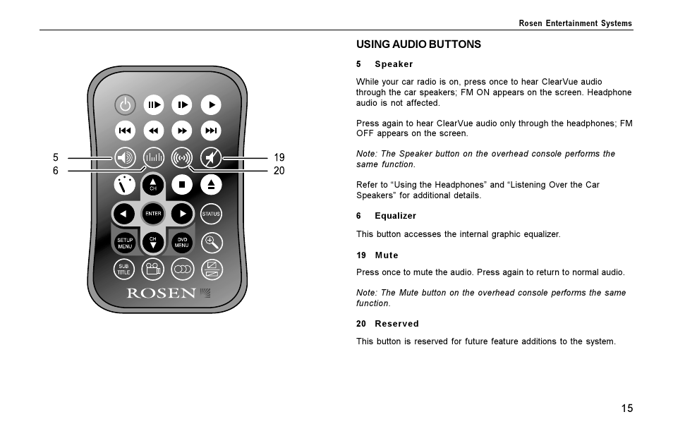 Using audio buttons, Sing, Dvd-o | Uttons | Rosen Entertainment Systems Rosen inVUE II User Manual | Page 15 / 28