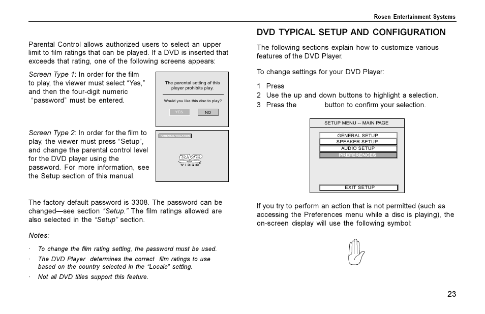 Troubleshooting, Dvd typical setup and configuration | Rosen Entertainment Systems Rosen inVUE II User Manual | Page 23 / 28