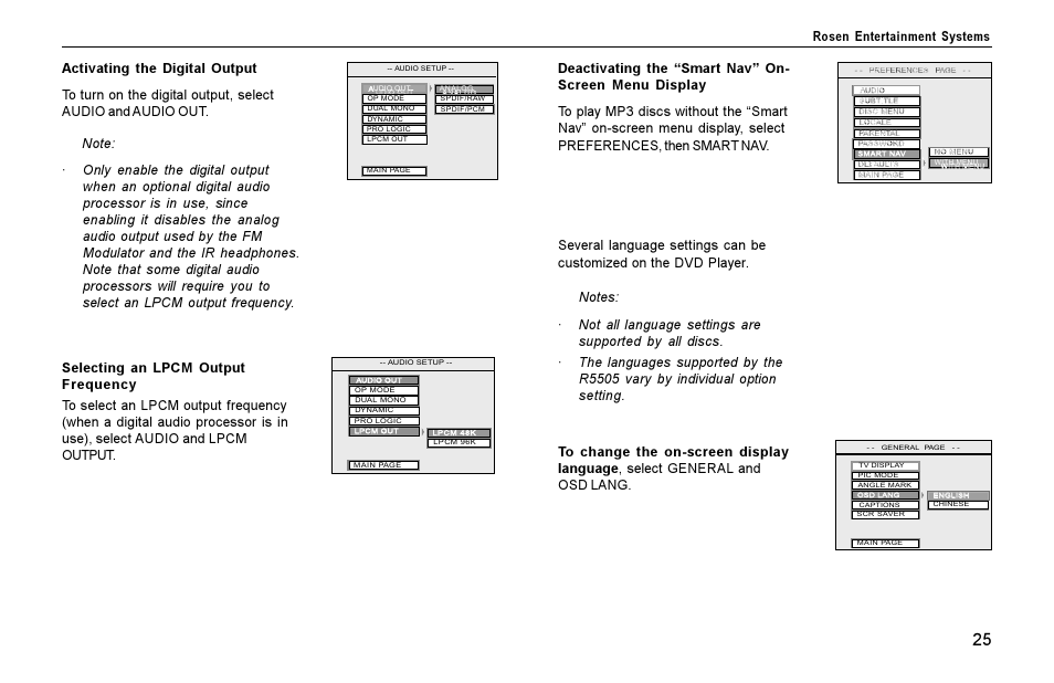 Changing language settings | Rosen Entertainment Systems Rosen inVUE II User Manual | Page 25 / 28