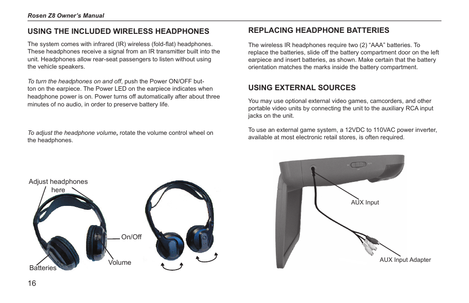 Rosen Entertainment Systems Z8 User Manual | Page 16 / 20