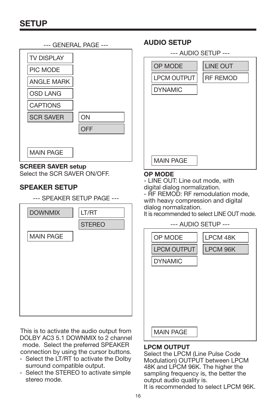 Setup | Rosen Entertainment Systems CAR SHOW 7 User Manual | Page 16 / 24