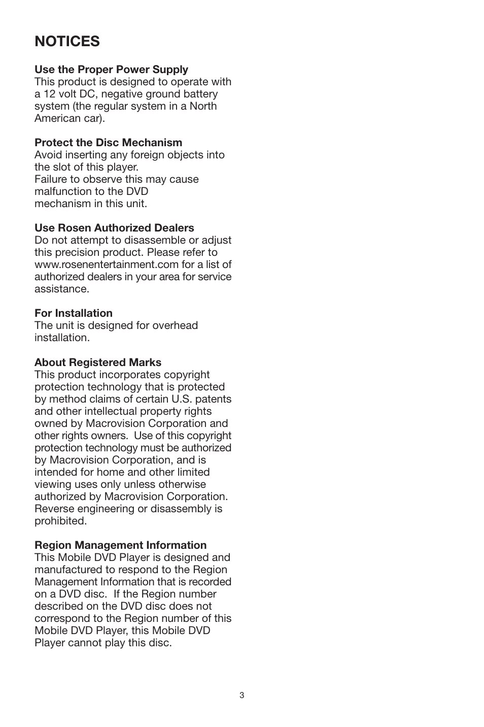 Notices | Rosen Entertainment Systems CAR SHOW 7 User Manual | Page 3 / 24
