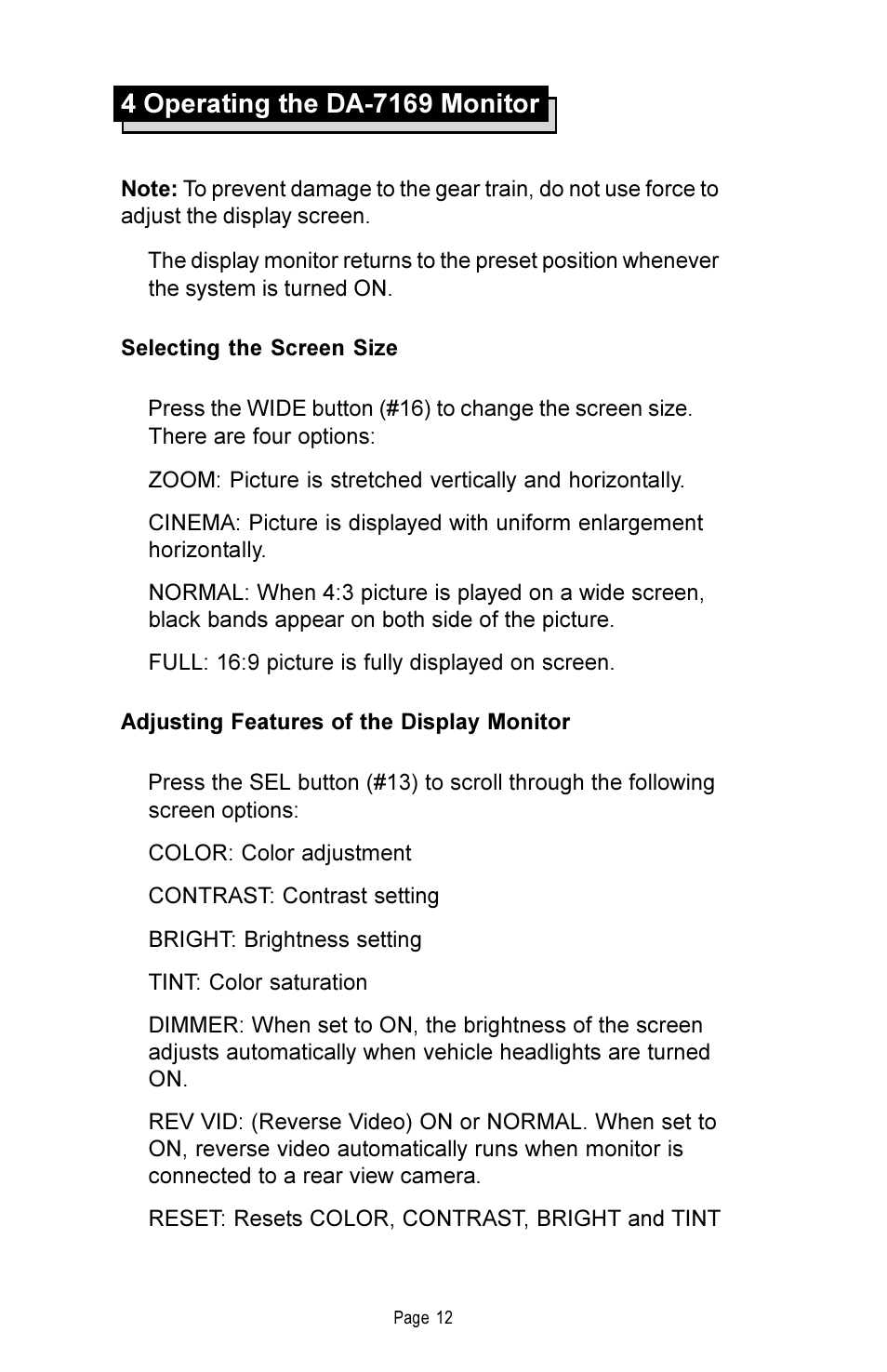 Rosen Entertainment Systems DA-7169 User Manual | Page 13 / 18