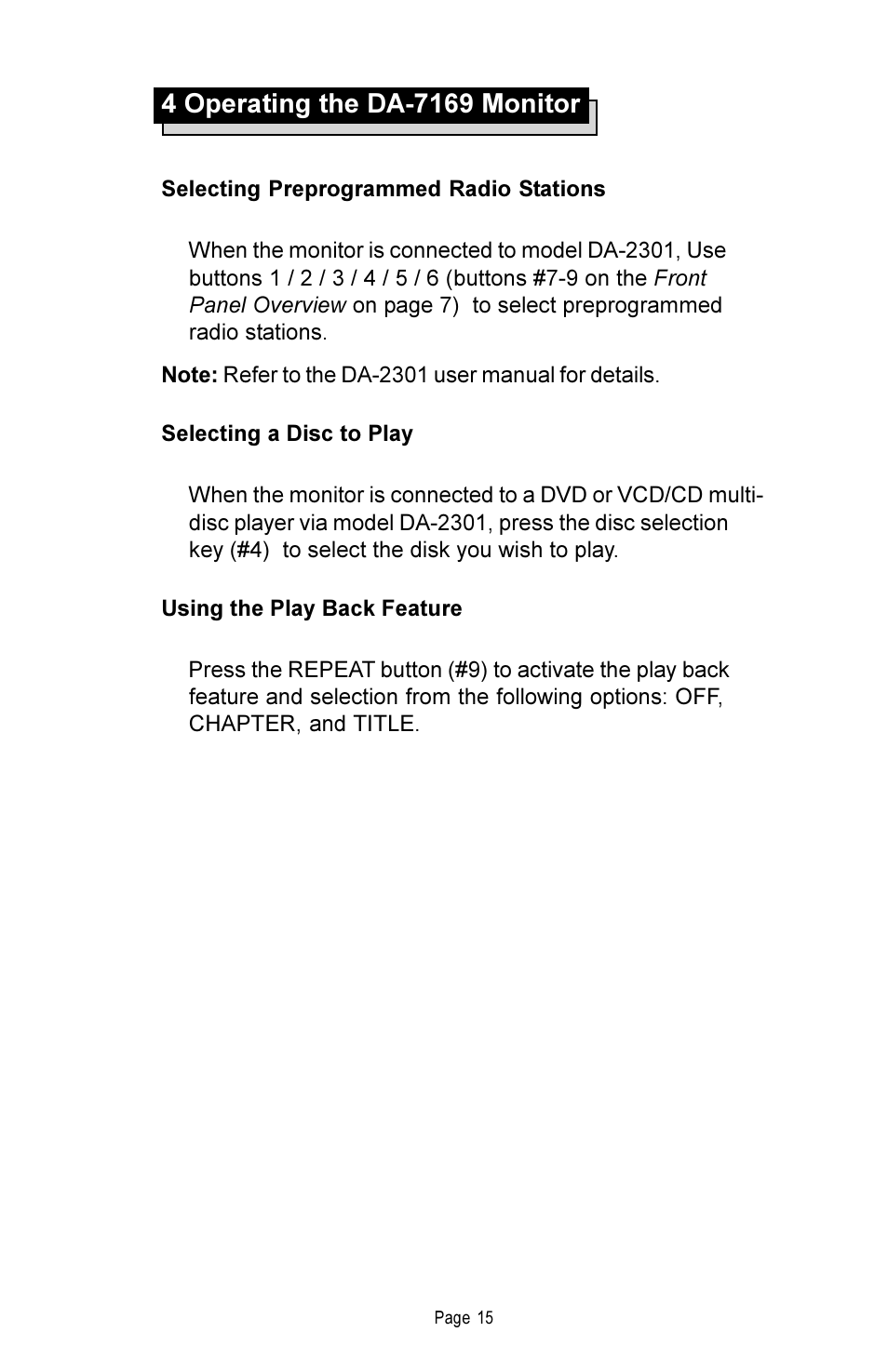 Rosen Entertainment Systems DA-7169 User Manual | Page 16 / 18
