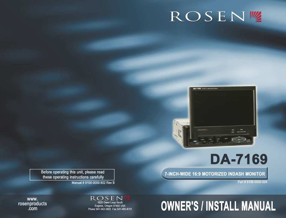 Rosen Entertainment Systems DA-7169 User Manual | Page 18 / 18