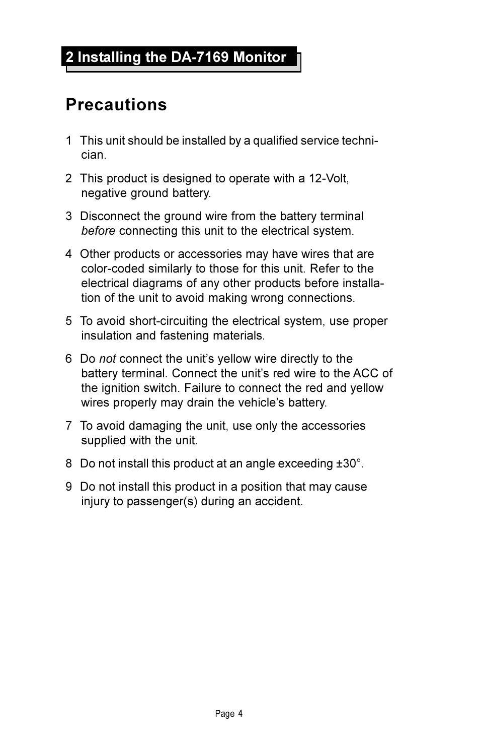 Precautions | Rosen Entertainment Systems DA-7169 User Manual | Page 5 / 18