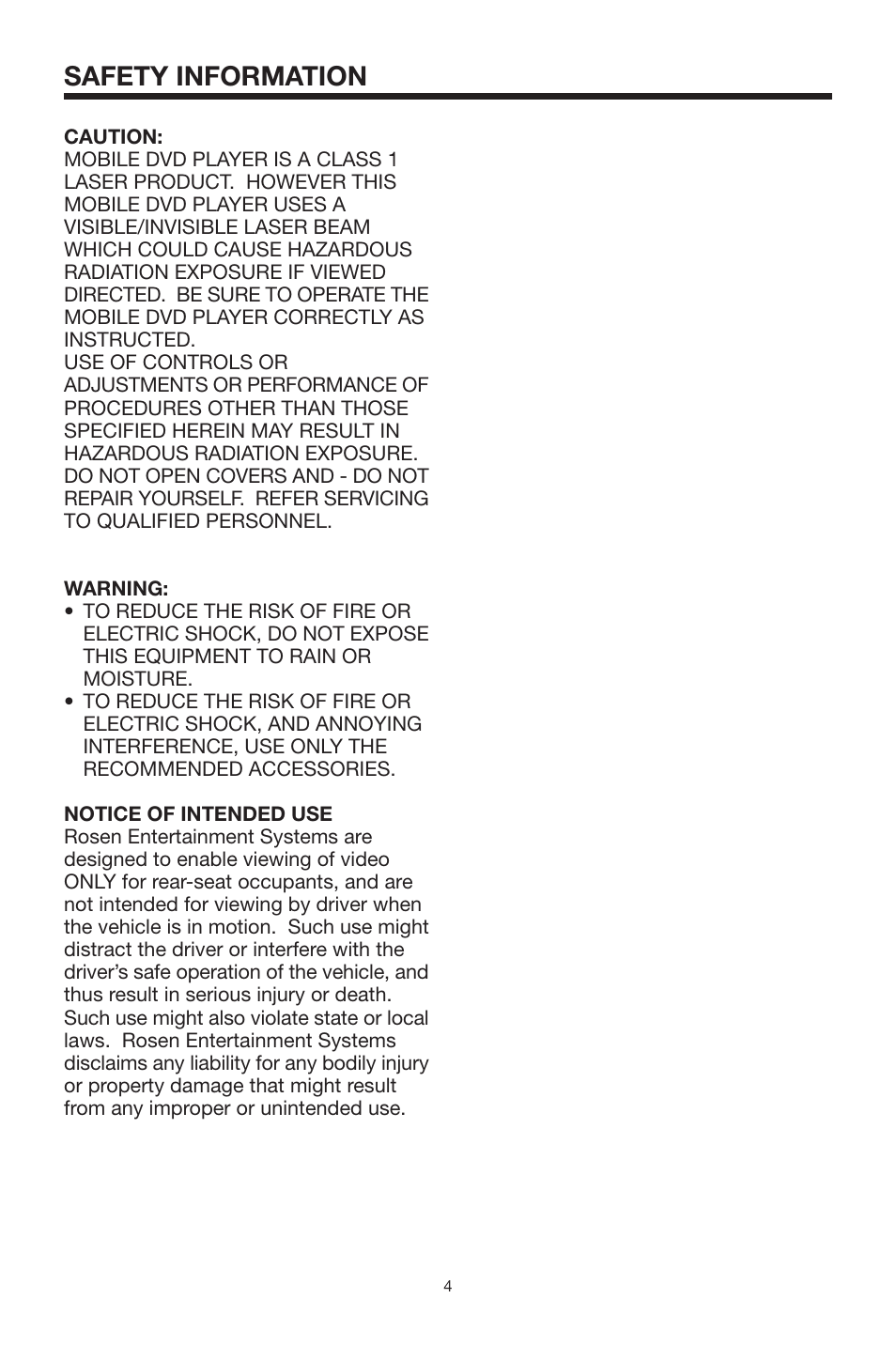 Safety information | Rosen Entertainment Systems 10.2 User Manual | Page 4 / 24
