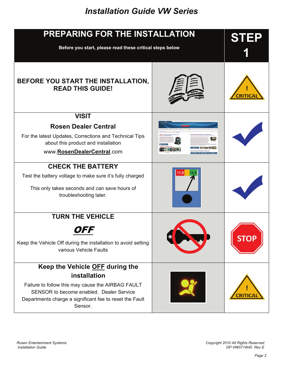 Step 1, Installation guide vw series, Preparing for the installation | Rosen Entertainment Systems DS-VW0710VW User Manual | Page 2 / 11