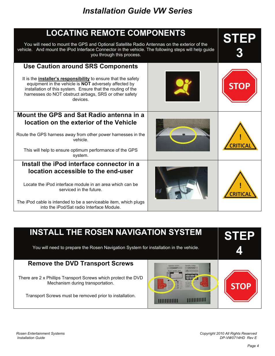 Step 3, Step 4, Installation guide vw series | Locating remote components, Install the rosen navigation system | Rosen Entertainment Systems DS-VW0710VW User Manual | Page 4 / 11