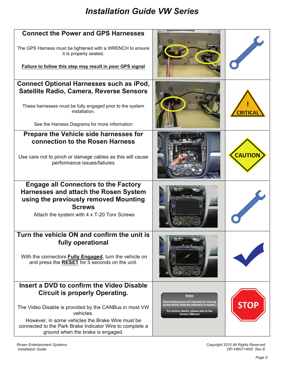 Installation guide vw series, Connect the power and gps harnesses | Rosen Entertainment Systems DS-VW0710VW User Manual | Page 5 / 11