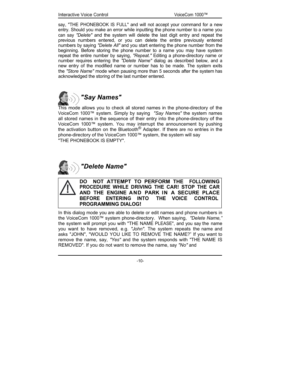 Say names, Delete name | Rosen Entertainment Systems viocecom 1000 User Manual | Page 10 / 23
