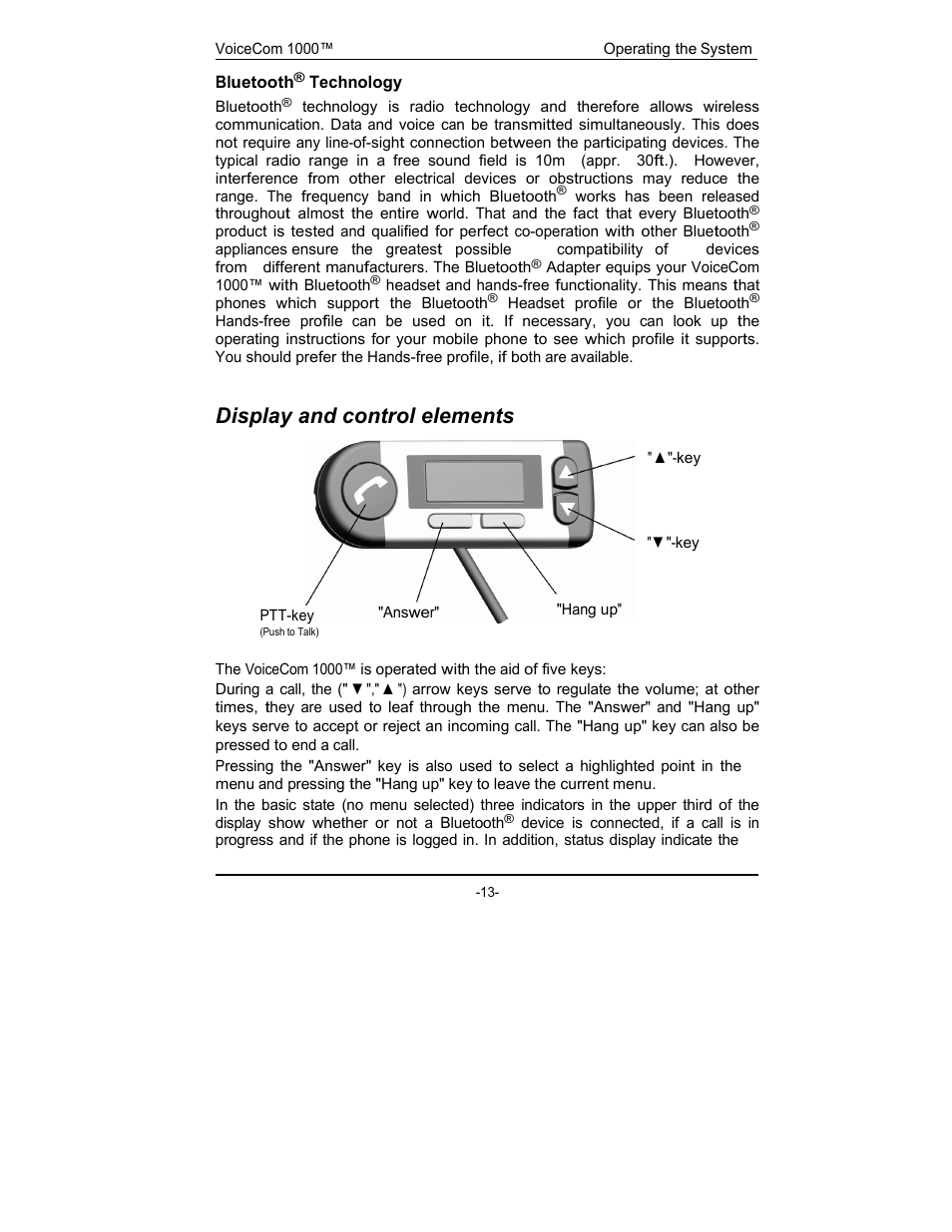Display and control elements | Rosen Entertainment Systems viocecom 1000 User Manual | Page 13 / 23