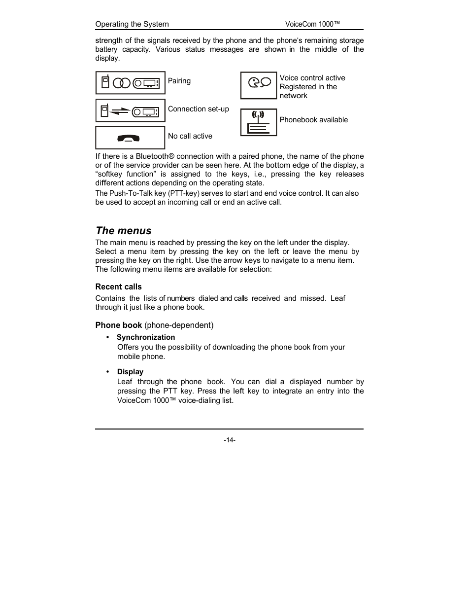 The menus | Rosen Entertainment Systems viocecom 1000 User Manual | Page 14 / 23