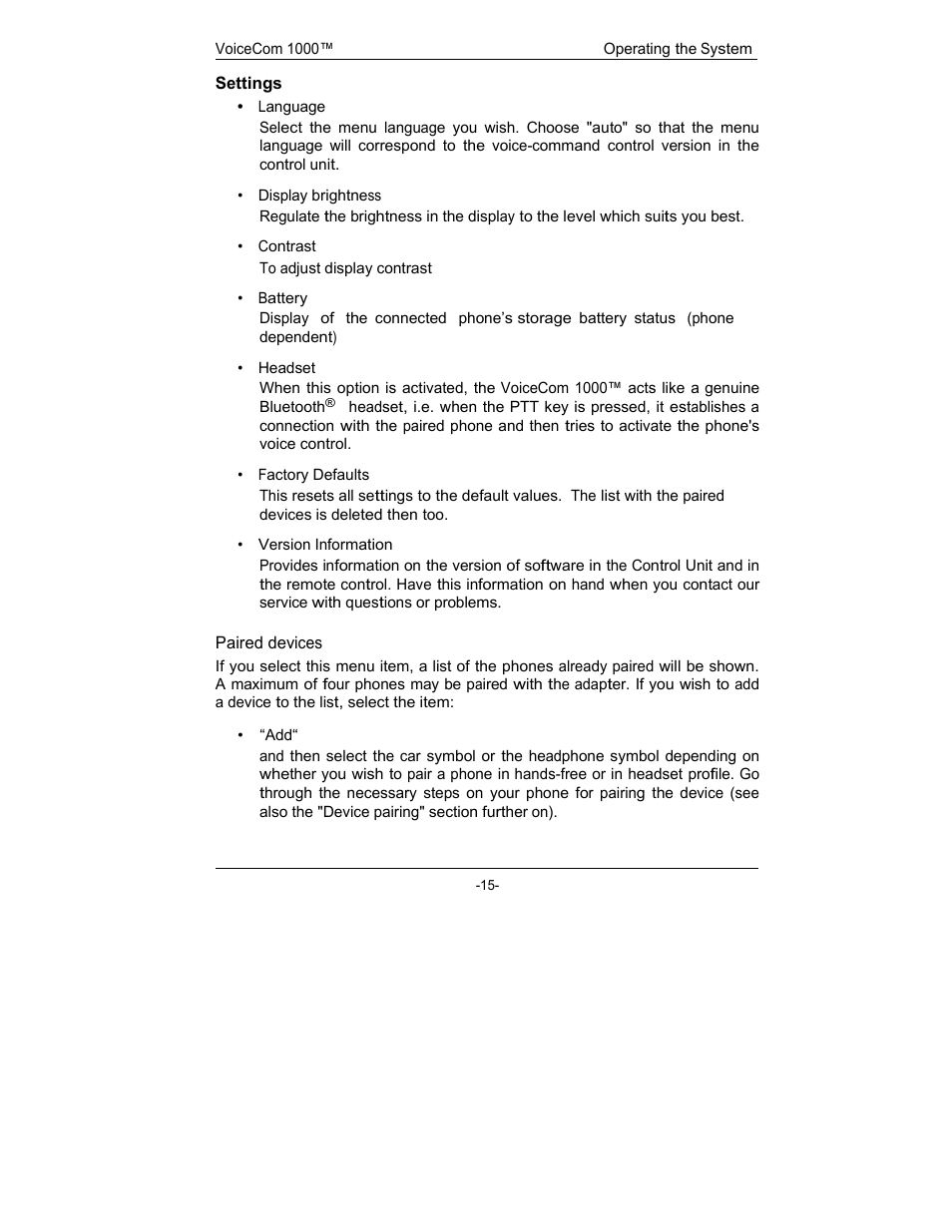 Rosen Entertainment Systems viocecom 1000 User Manual | Page 15 / 23