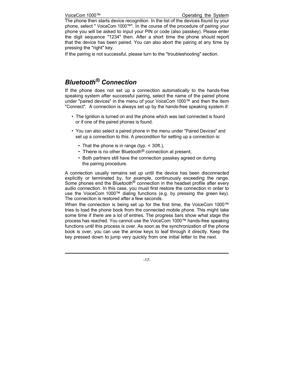 Bluetooth, Connection | Rosen Entertainment Systems viocecom 1000 User Manual | Page 17 / 23