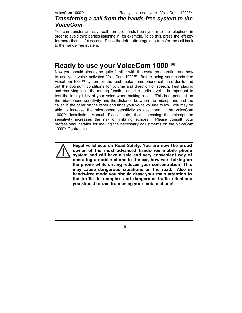 Ready to use your voicecom 1000 | Rosen Entertainment Systems viocecom 1000 User Manual | Page 19 / 23
