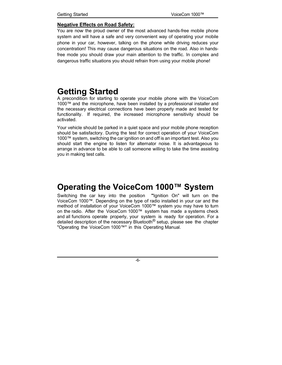 Getting started, Operating the voicecom 1000™ system | Rosen Entertainment Systems viocecom 1000 User Manual | Page 6 / 23