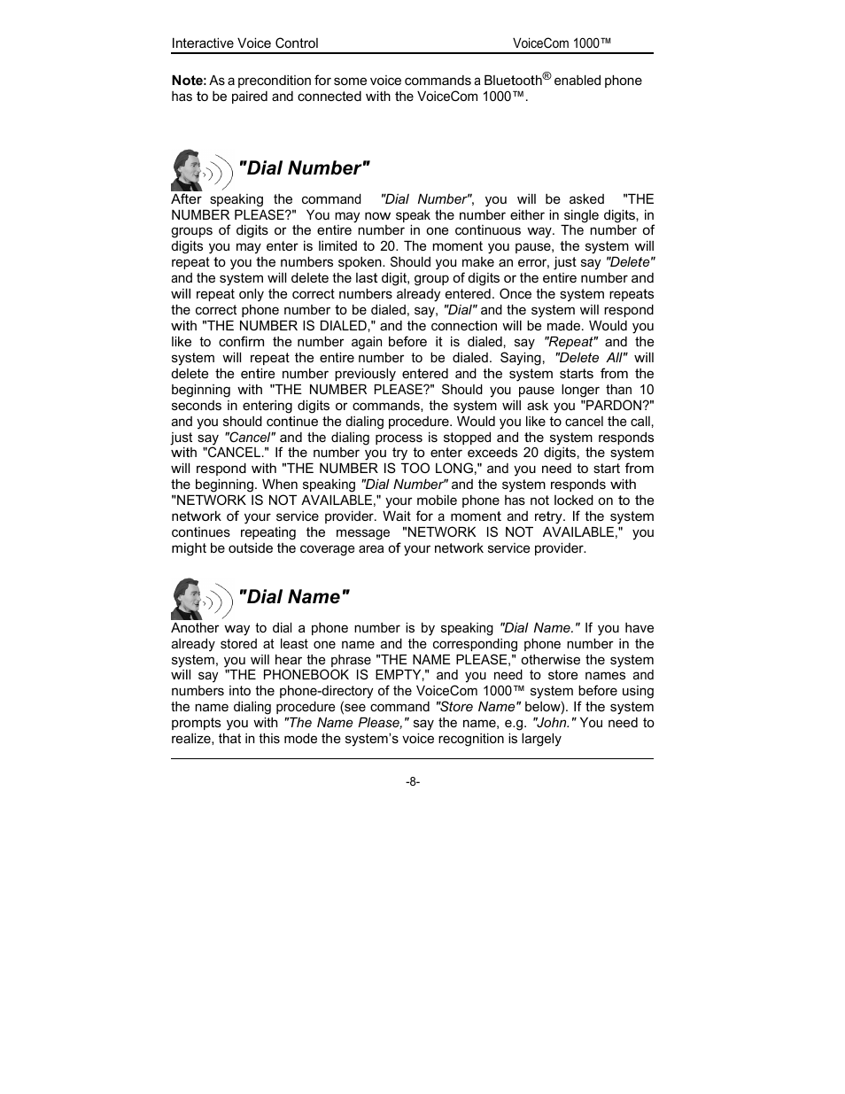 Dial number, Dial name | Rosen Entertainment Systems viocecom 1000 User Manual | Page 8 / 23