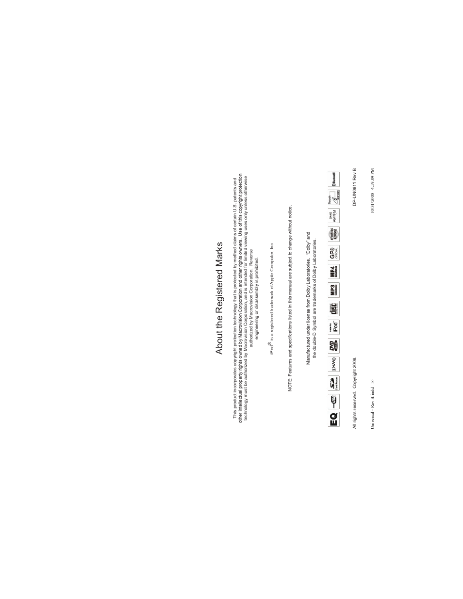About the registered marks | Rosen Entertainment Systems DS-UN0810 User Manual | Page 9 / 9
