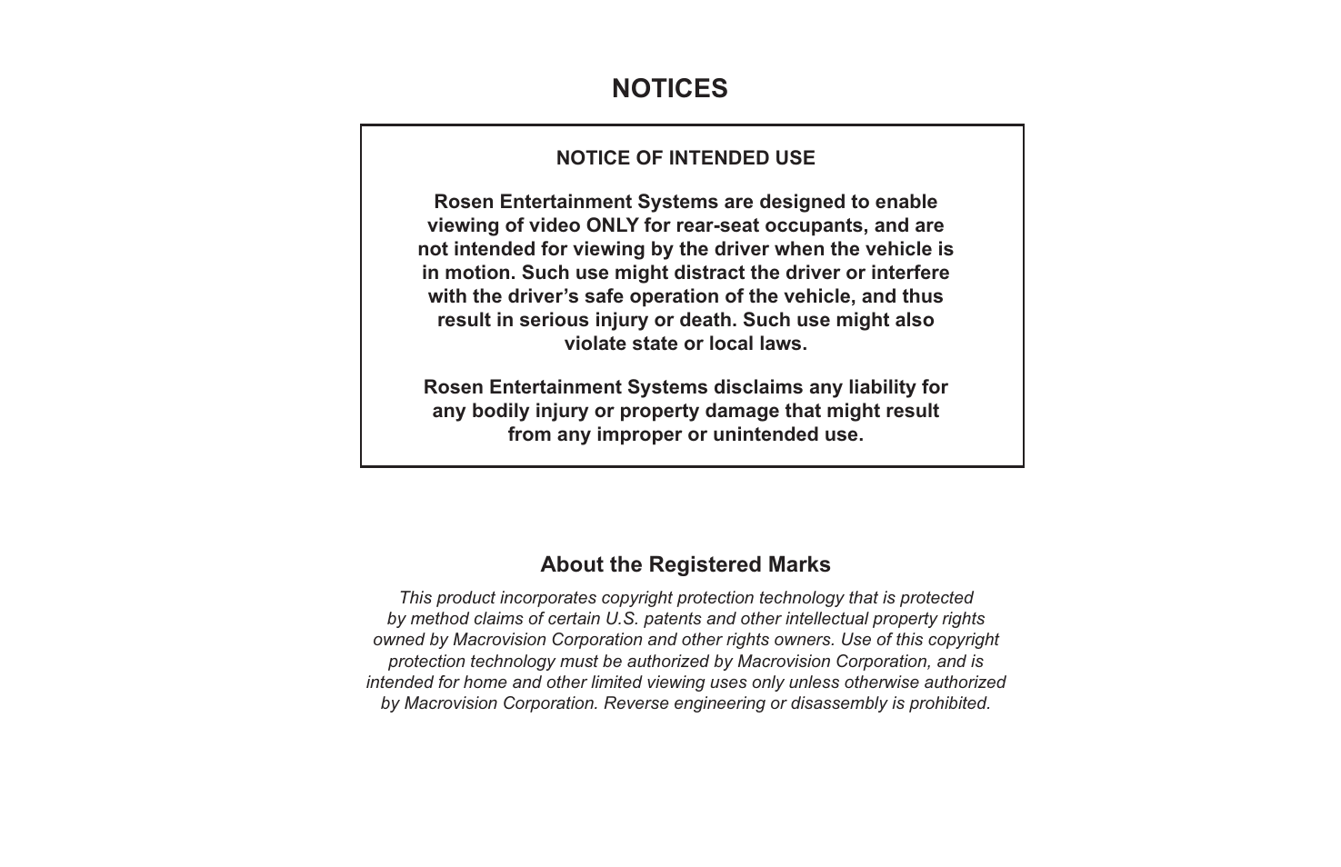 Notices, About the registered marks | Rosen Entertainment Systems T12 User Manual | Page 2 / 26