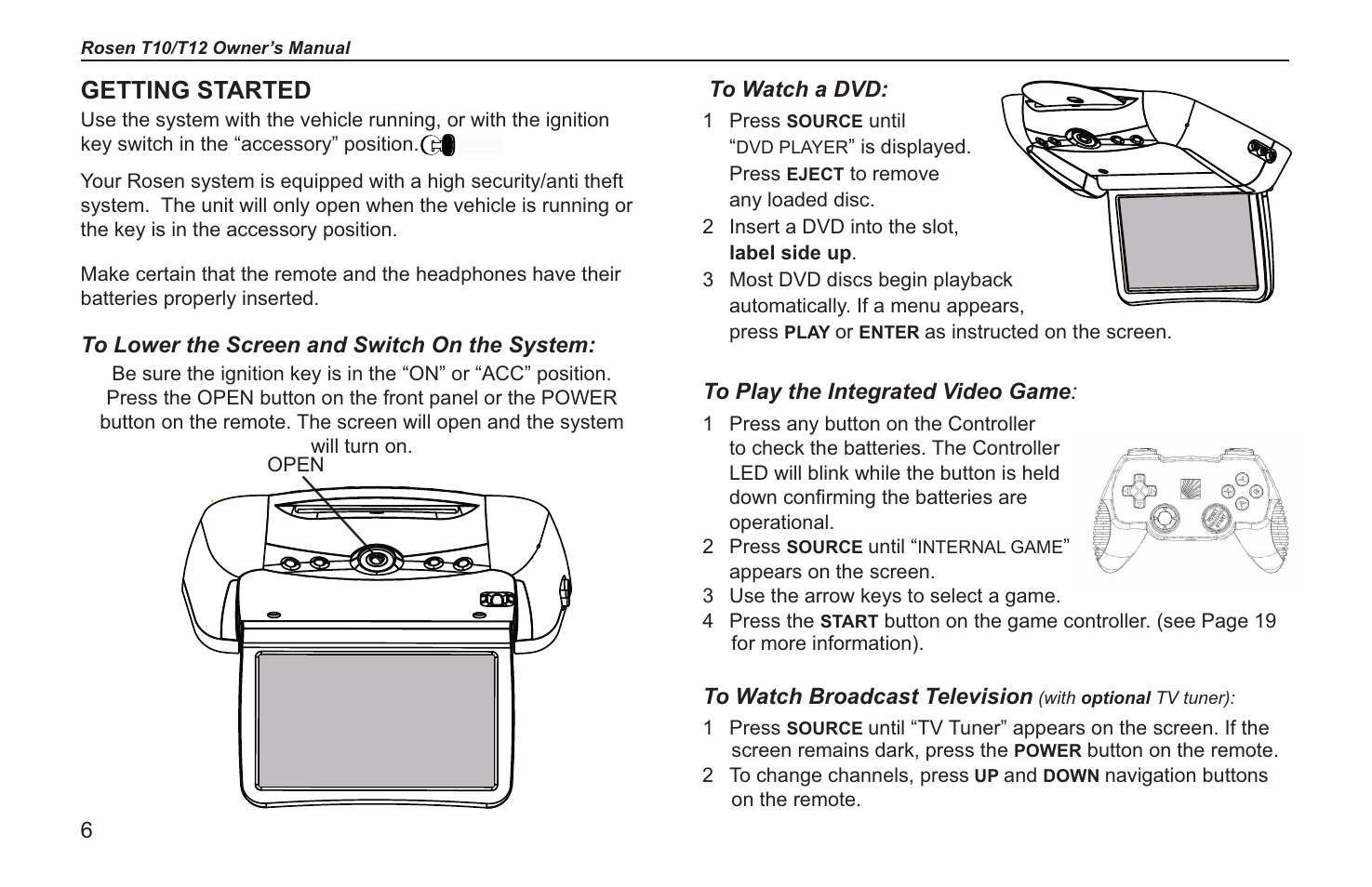Getting started | Rosen Entertainment Systems T12 User Manual | Page 4 / 26