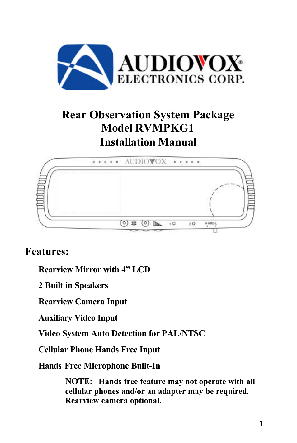 Rosen Entertainment Systems Rear Observation System Package RVMPKG1 User Manual | 12 pages