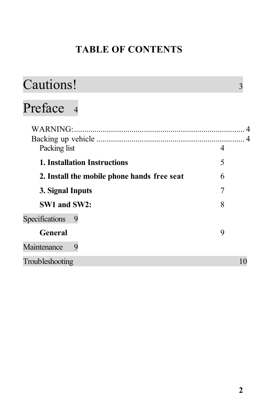 Cautions, Preface | Rosen Entertainment Systems Rear Observation System Package RVMPKG1 User Manual | Page 2 / 12