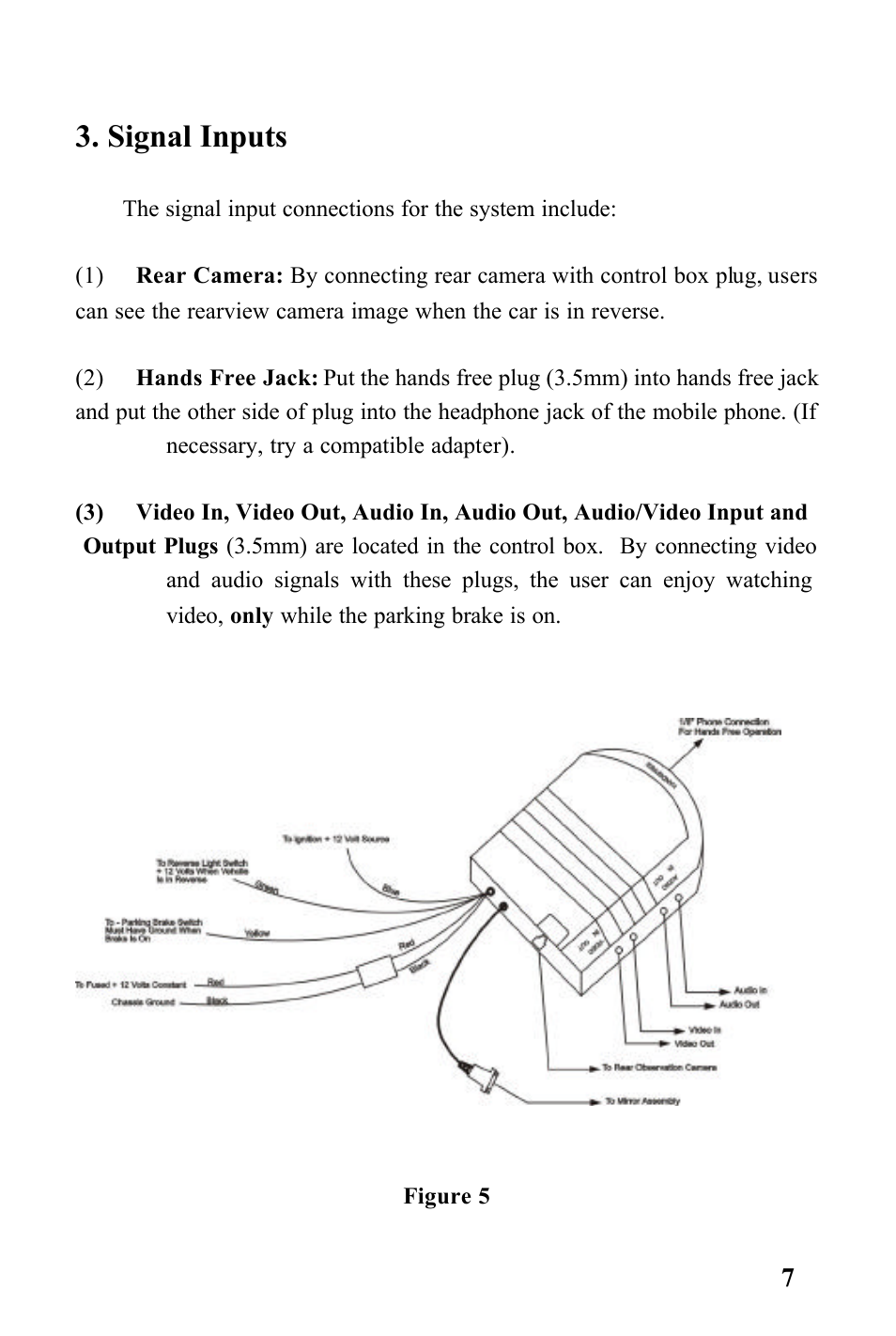 Signal inputs | Rosen Entertainment Systems Rear Observation System Package RVMPKG1 User Manual | Page 7 / 12