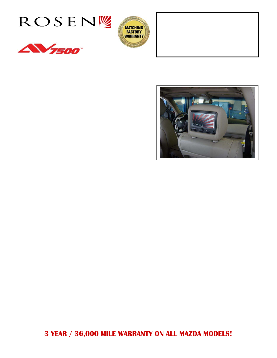 Rosen Entertainment Systems AV7500 AV-HD1627-B25 User Manual | 1 page