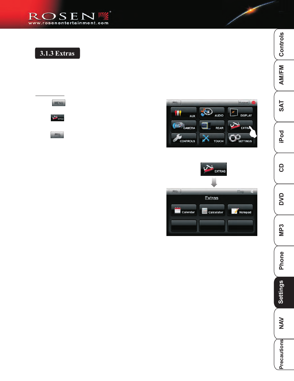 Extras, 3 extras | Rosen Entertainment Systems DP-1001 User Manual | Page 32 / 49