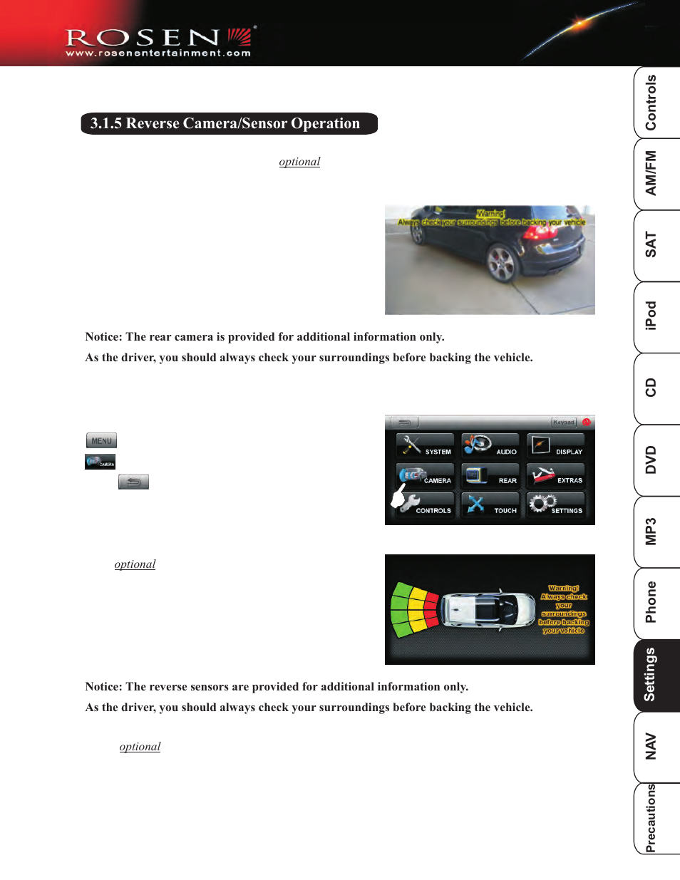 5 reverse camera/sensor operation | Rosen Entertainment Systems DP-1001 User Manual | Page 34 / 49