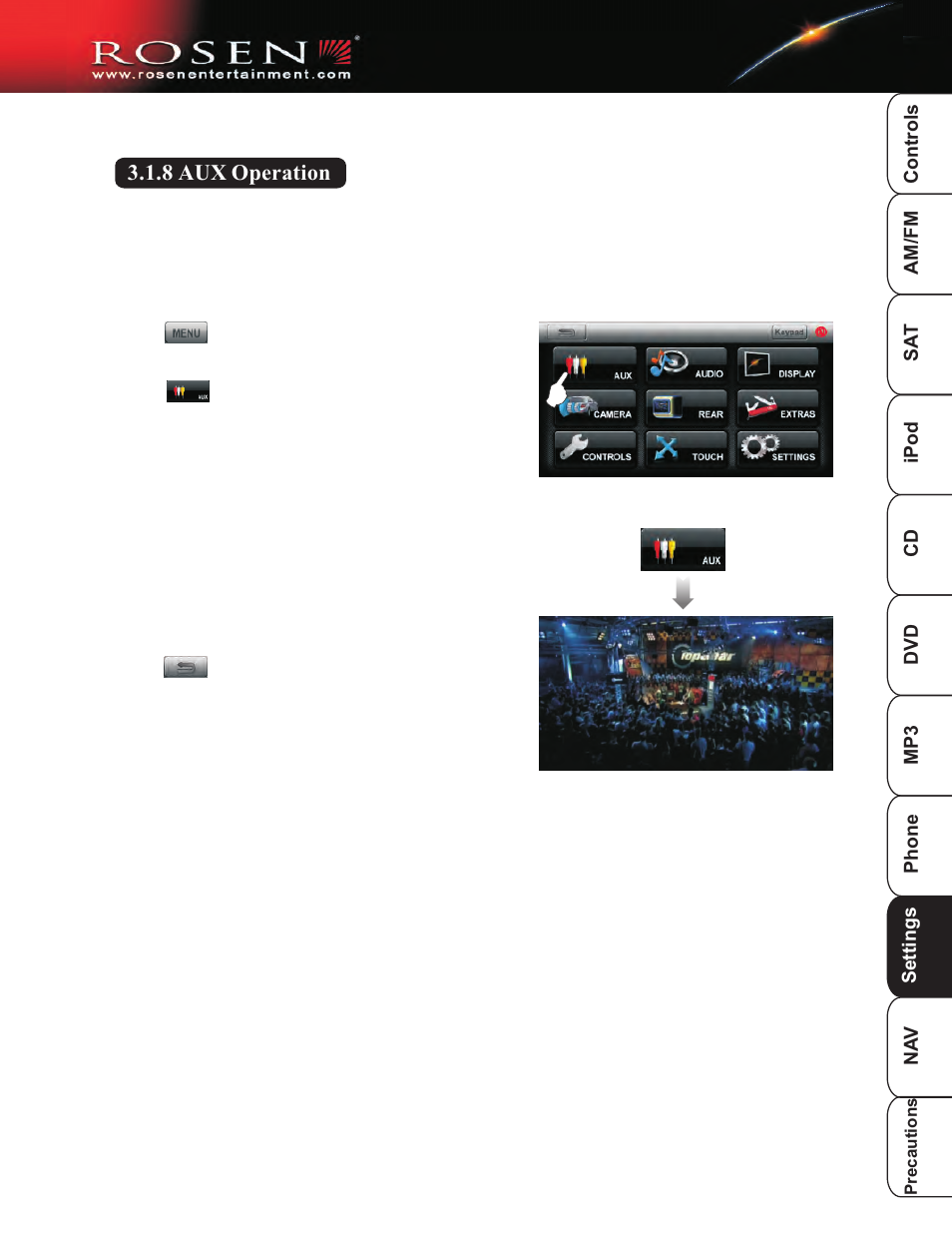 8 aux operation | Rosen Entertainment Systems DP-1001 User Manual | Page 36 / 49