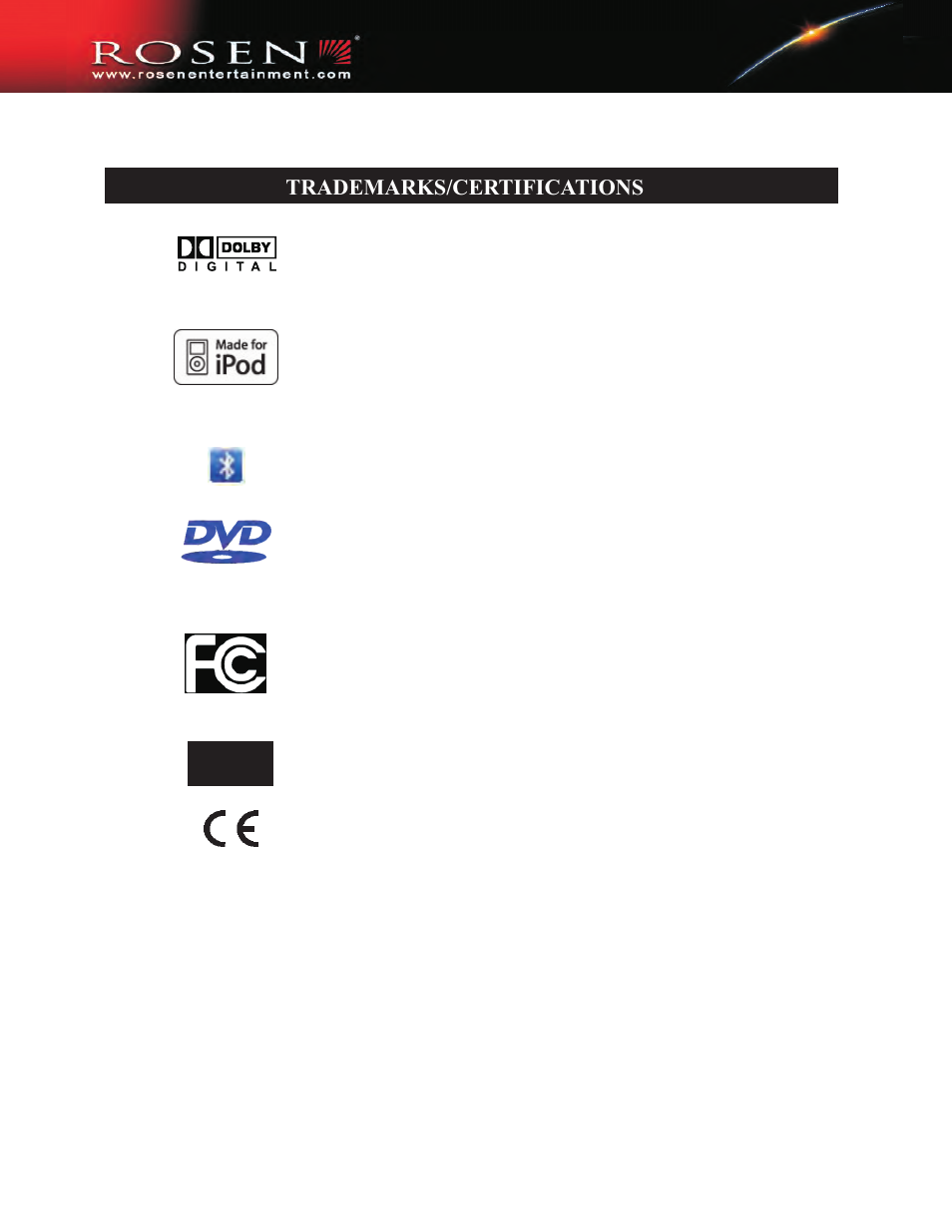 Evld, Trademarks/certifications | Rosen Entertainment Systems DP-1001 User Manual | Page 49 / 49