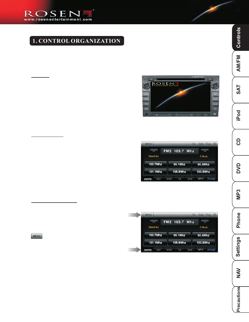 Basic op1, Control organization | Rosen Entertainment Systems DP-1001 User Manual | Page 6 / 49