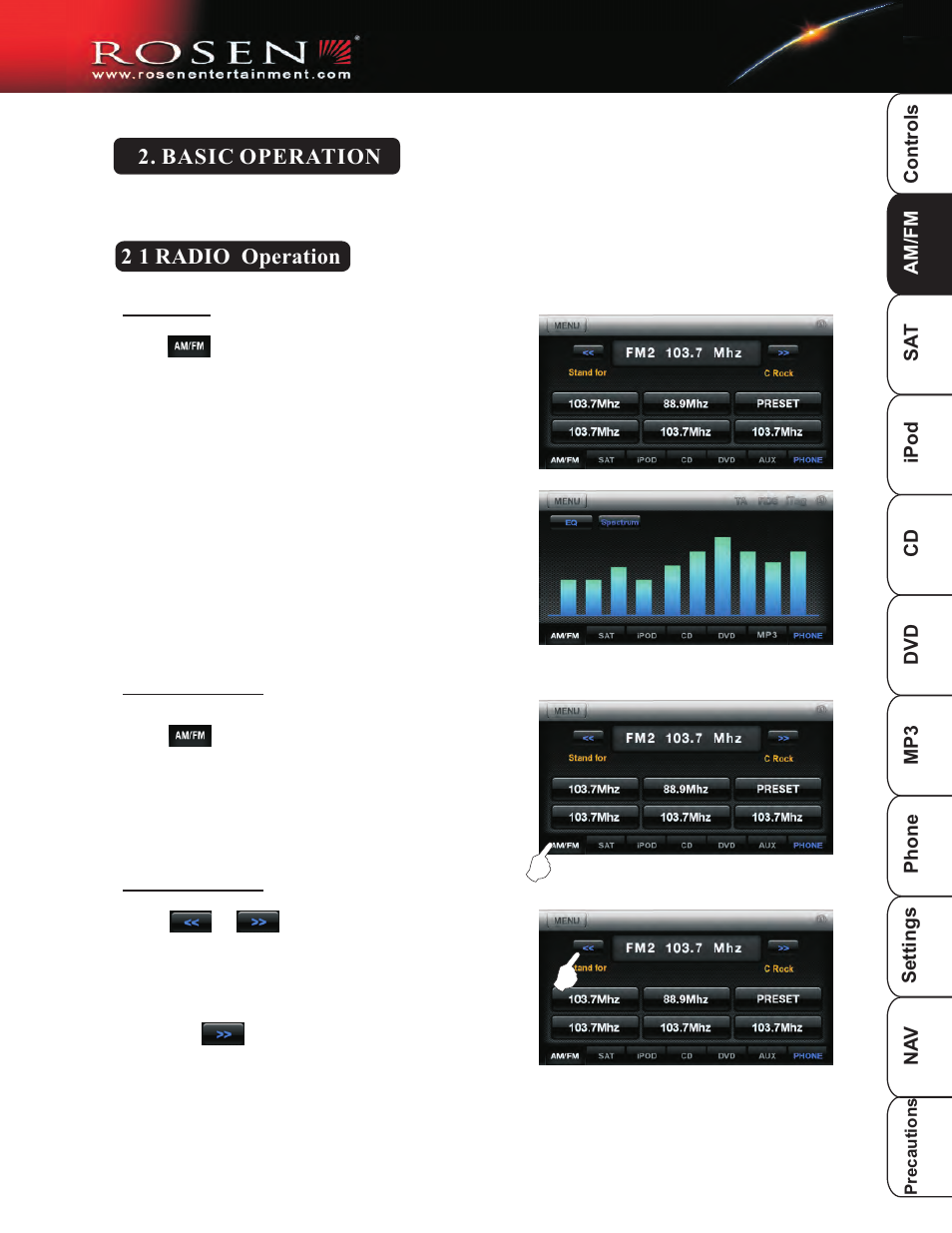 Radio 1, 2 1 radio operation, Basic operation | Rosen Entertainment Systems DP-1001 User Manual | Page 8 / 49