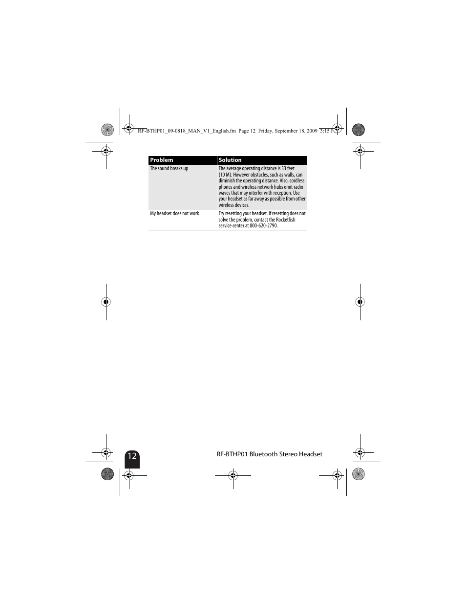 RocketFish RF-BTHP01 User Manual | Page 12 / 18