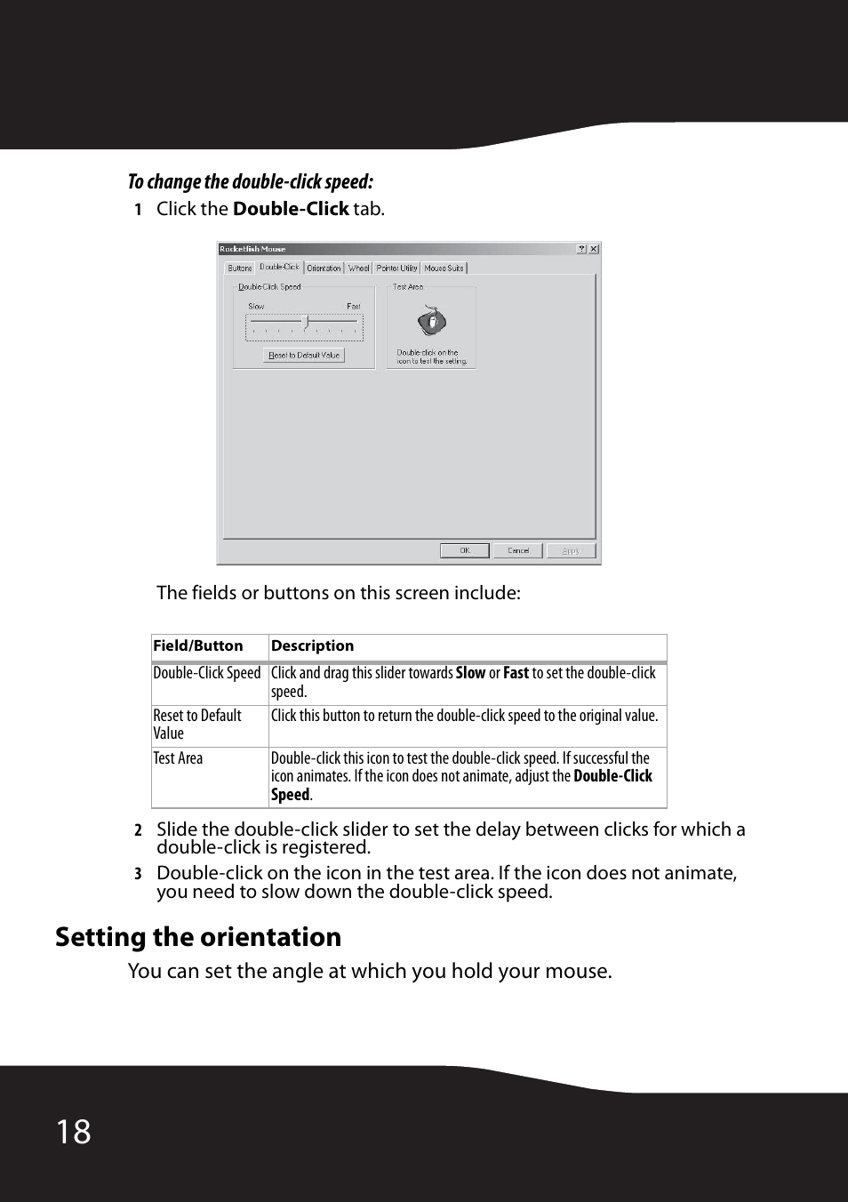 Setting the orientation | RocketFish RF-MSE12 User Manual | Page 18 / 32