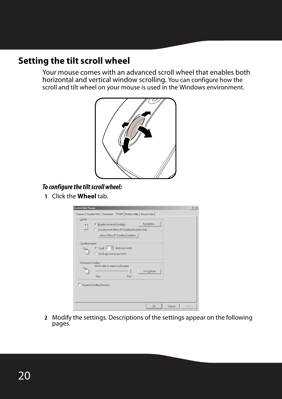 Setting the tilt scroll wheel | RocketFish RF-MSE12 User Manual | Page 20 / 32