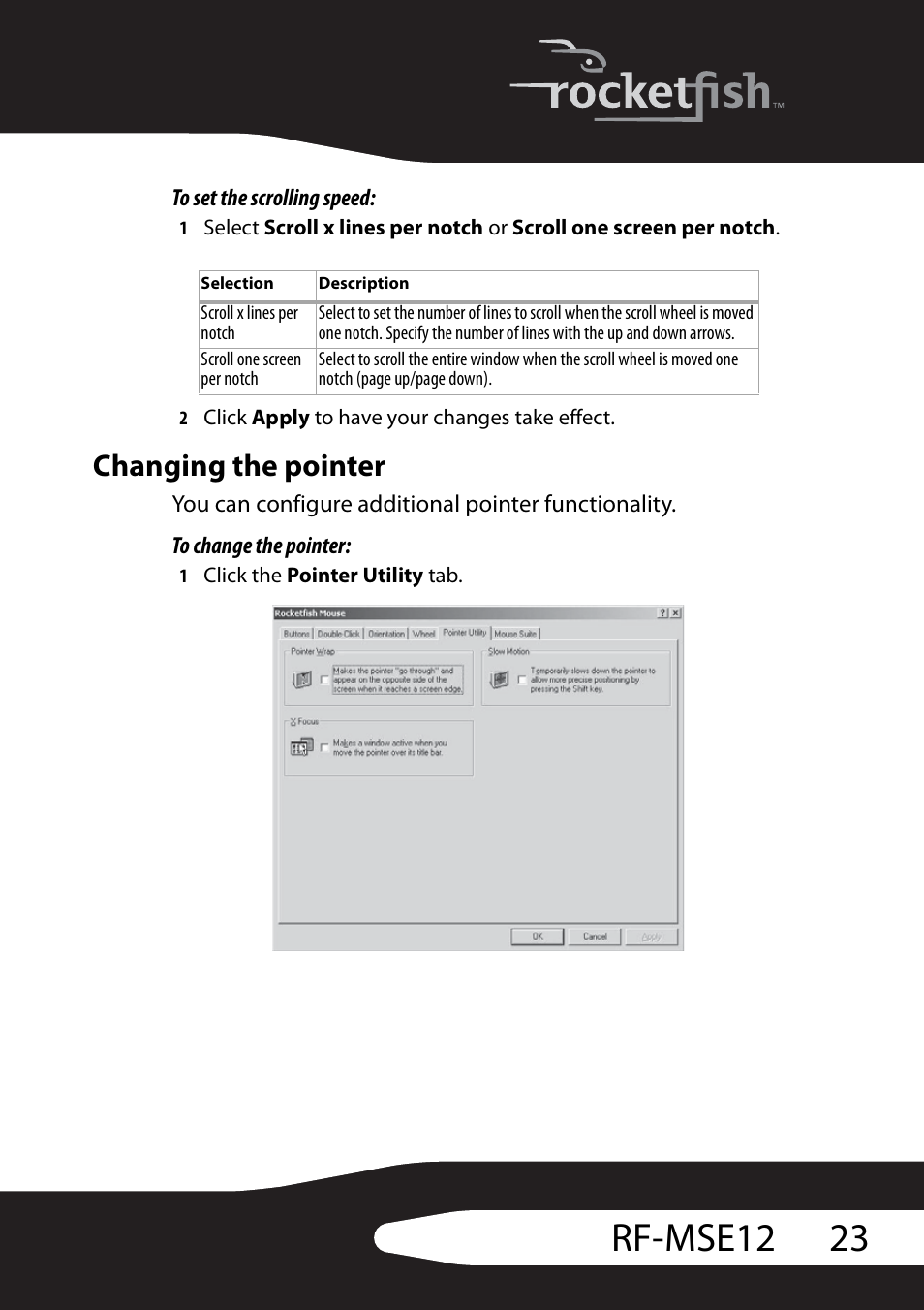 Changing the pointer, 23 rf-mse12 | RocketFish RF-MSE12 User Manual | Page 23 / 32