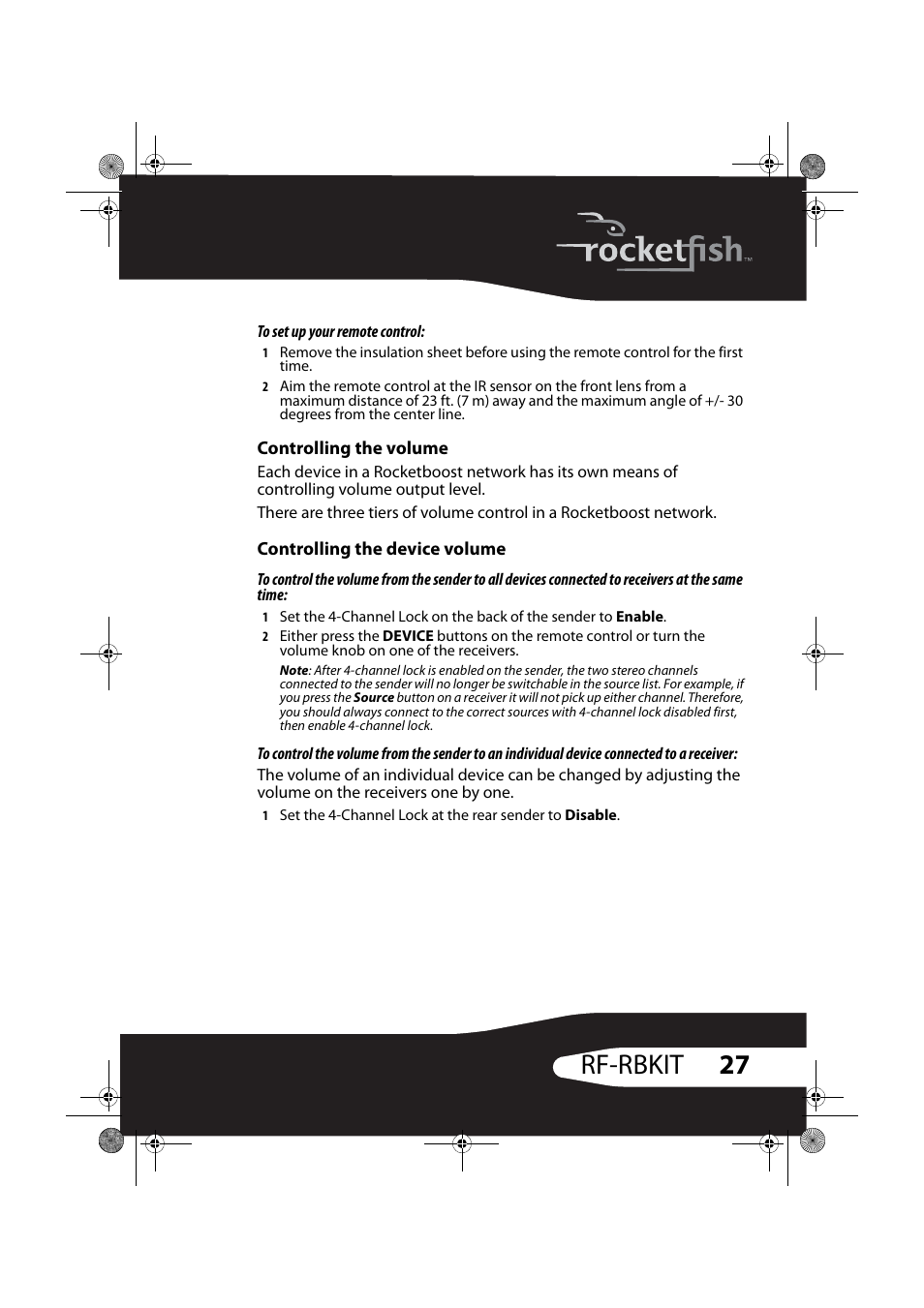 Controlling the volume, Controlling the device volume, 27 rf-rbkit | RocketFish RF-RBWS02 User Manual | Page 27 / 37