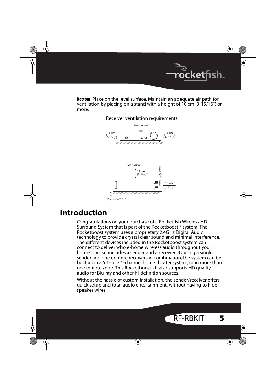 Introduction, 5rf-rbkit, Receiver ventilation requirements | RocketFish RF-RBWS02 User Manual | Page 5 / 37