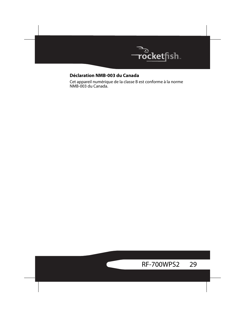 Déclaration nmb-003 du canada | RocketFish RF-700WPS2 User Manual | Page 29 / 52