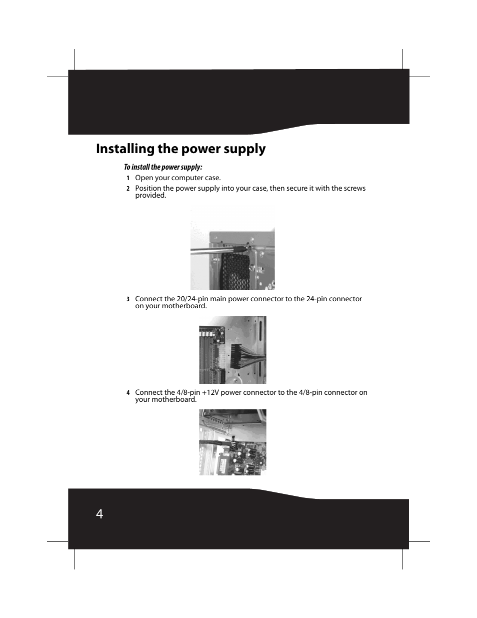 Installing the power supply, 4installing the power supply | RocketFish RF-700WPS2 User Manual | Page 4 / 52