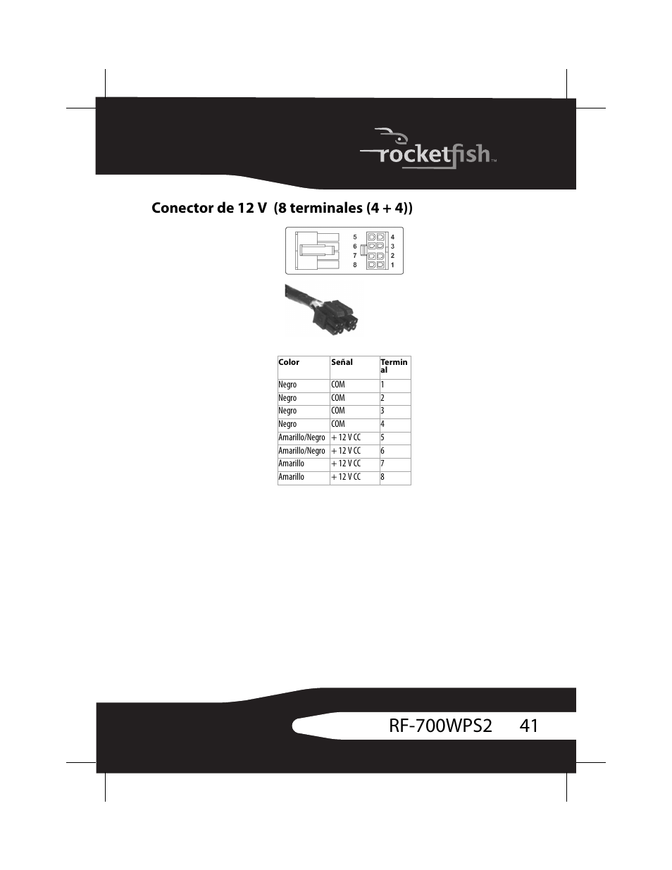 Conector de 12 v (8 terminales (4 + 4)) | RocketFish RF-700WPS2 User Manual | Page 41 / 52